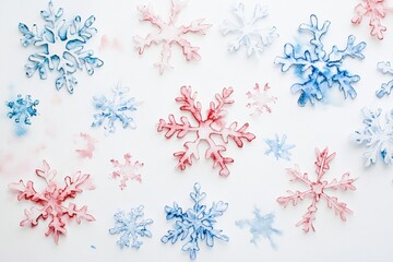 Watercolor Red Blue Snowflake Winter Holiday Design Festive Background Pattern Elegant Christmas New Year Illustration Art Print Paper Texture icy card cold cute decor frost image 