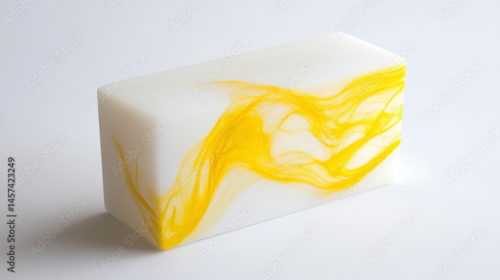 Poster abstract white block with yellow swirling design modern art style image color shape decor style