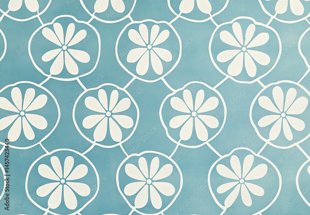 Poster light teal background with repeating white daisy pattern