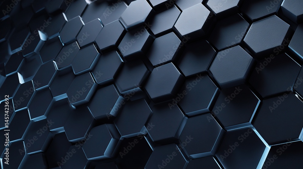 Poster close-up of dark blue hexagonal patterns in a repeating design