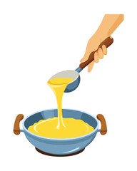 Pouring melted butter into a bowl - vector illustration