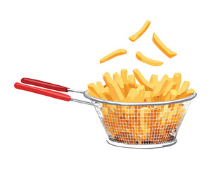 Draining Freshly Fried Fries - Vector Illustration