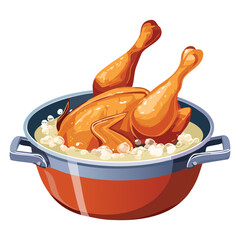 Boiling Whole Chicken in a Soup Pot - Vector Illustration