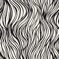 Vector abstract seamless pattern with organic shapes, liquid wavy lines, fibers, threads, biological structures. Tangled monochrome background. Black and white texture. Repeated geo design for decor