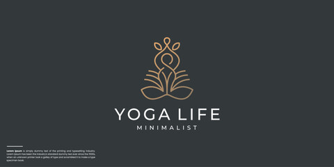 luxury line style yoga human logo design template.