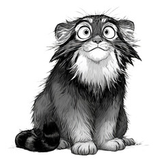 black and white palllas cat, manul isolated on transparent png background
