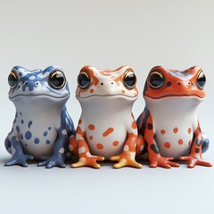 Fototapeta premium Three Cute Cartoon Frogs With Big Eyes In A High Resolution Photo