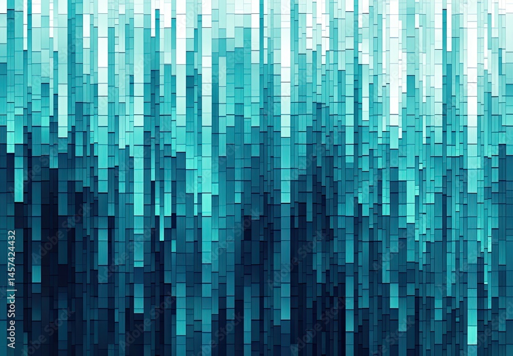 Poster abstract digital art with teal and blue vertical pixelated columns