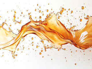 salpicadura de líquido naranja, mostrando movimiento fluido, textura y viveza contra un fondo blanco.líquido en movimiento, capturando la energía pura y la expresión fluida del movimiento.