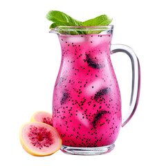 Dragonfruit Lemonade in Glass Pitcher Isolated on Transparent Background