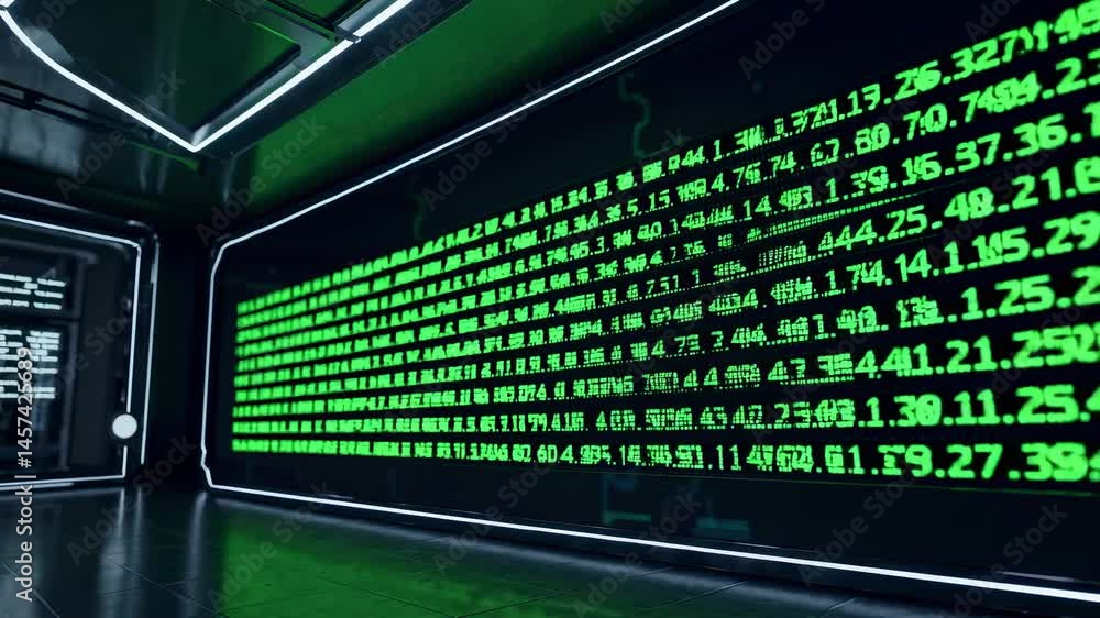 Poster a depiction of a fluctuating market display, featuring fictional numerical values that are not assoc