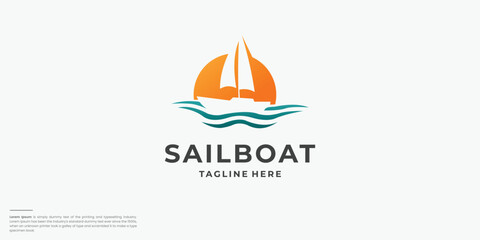 simple flat vector logo depicting the side view silhouette of an elegant, the sun setting behind it.