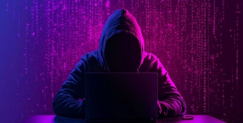 hacker front of his computer committing digital cybercrime