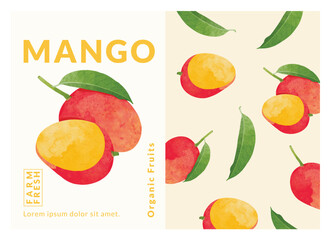 Mango packaging design templates, watercolour style vector illustration.	