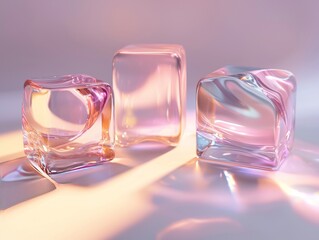 Translucent pastel glass cubes with smooth abstract shapes
