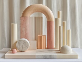Geometric abstract room with columns and pastel tones