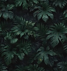 Fototapeta premium Intricate dark green & black tropical leaves, abstract pattern , black, vector, jungle background