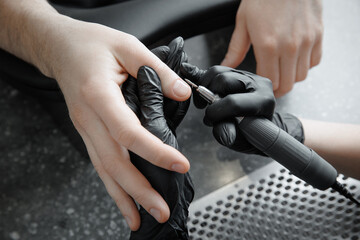 Trendy male manicure techniques for modern appearance, nail care beauty salon
