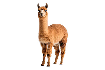 Fototapeta premium Standing fluffy alpaca portrait on transparent background