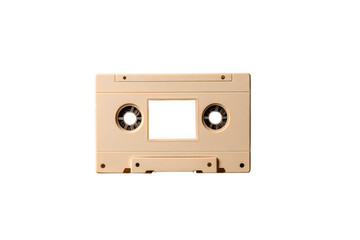 Obraz premium Beige audio cassette tape front view on transparent background