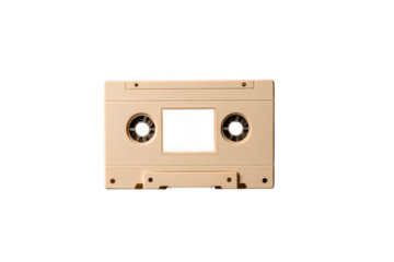 Beige audio cassette tape front view on transparent background