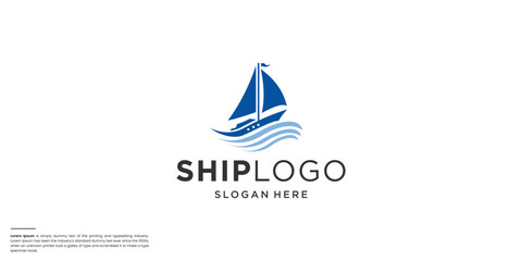 silhouette vector sailing ship logo design.