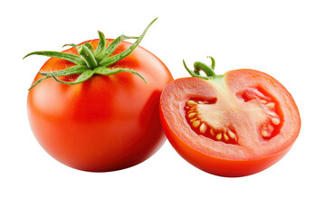 Fresh tomato and half tomato on transparent background