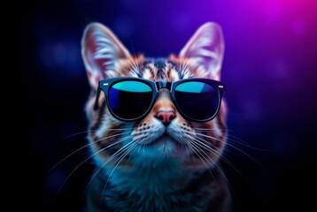 Naklejka premium cat in sunglasses, black background