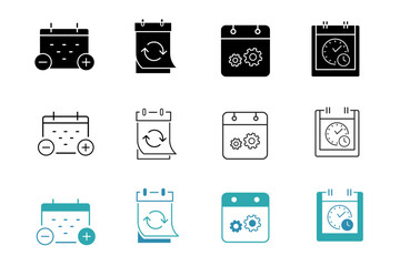 Calendar solid line editable icons set. Vector illustration of Schedule, reminder, agenda, deadline, date, month, season icons.
