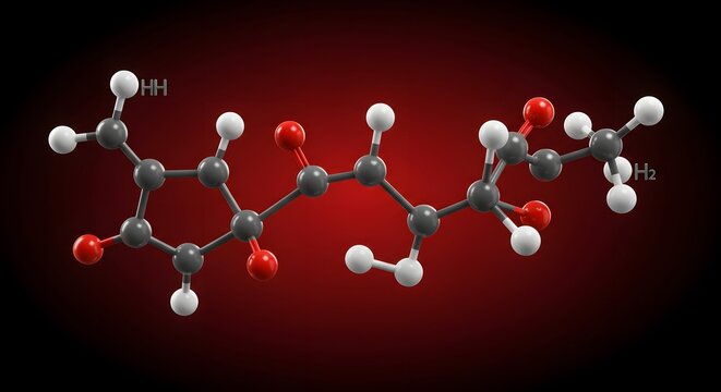 Molecule Structure on Red Background