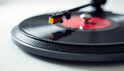 Close-up shot of a turntable on white background, classic, background, record