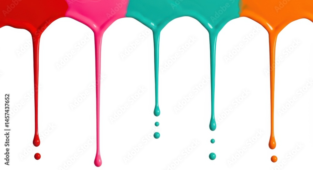 Poster colorful paint dripping down a white surface creating a vibrant and abstract visual experience