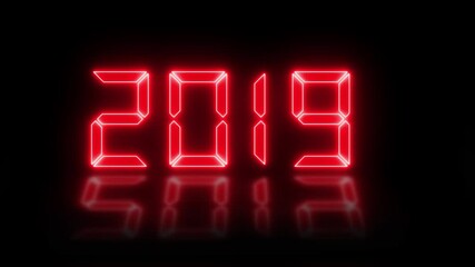 Looping neon glow effect 2026 new year icons Video animation of an LED display in red with the continuous years 2000 to 2026 on a reflective floor - represents the new year 2026 - holiday concept . - Powered by Adobe