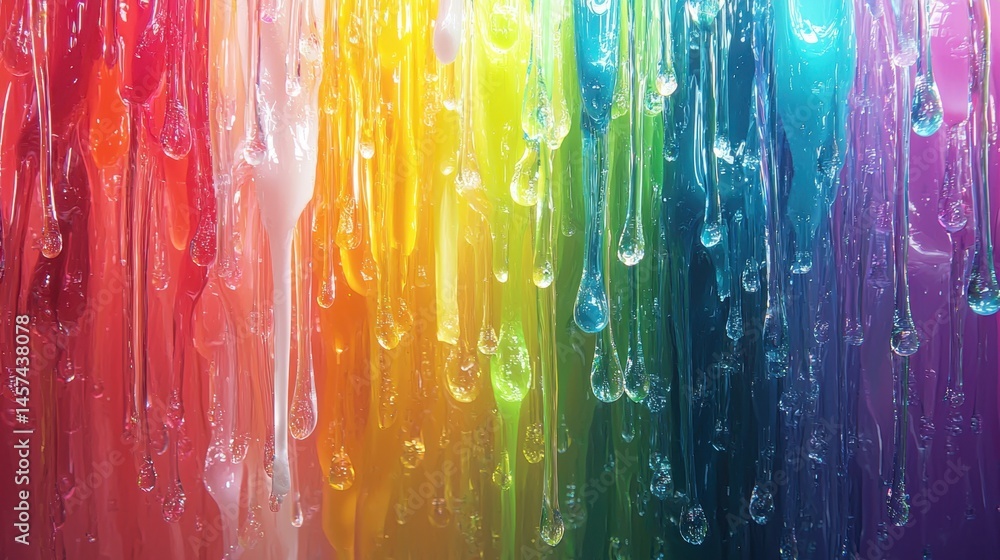 Poster an array of vibrant colors cascades down in a mesmerizing pattern. the dripping paint creates a flui
