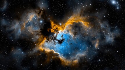 Fototapeta premium A colorful nebula in space with a blue and orange center