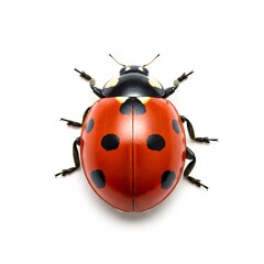 Red ladybug with black spots, Coccinella septempunctata, beneficial insect, garden bug, natural pest control.