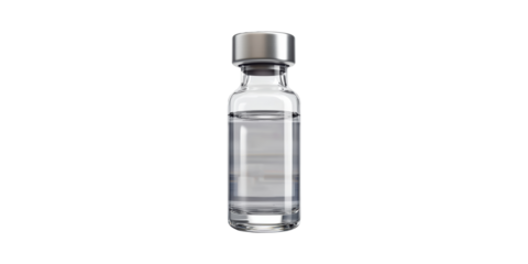 Clear Glass Vial With Metal Cap. Medical And Pharmaceutical Use Isolated On Transparent Background