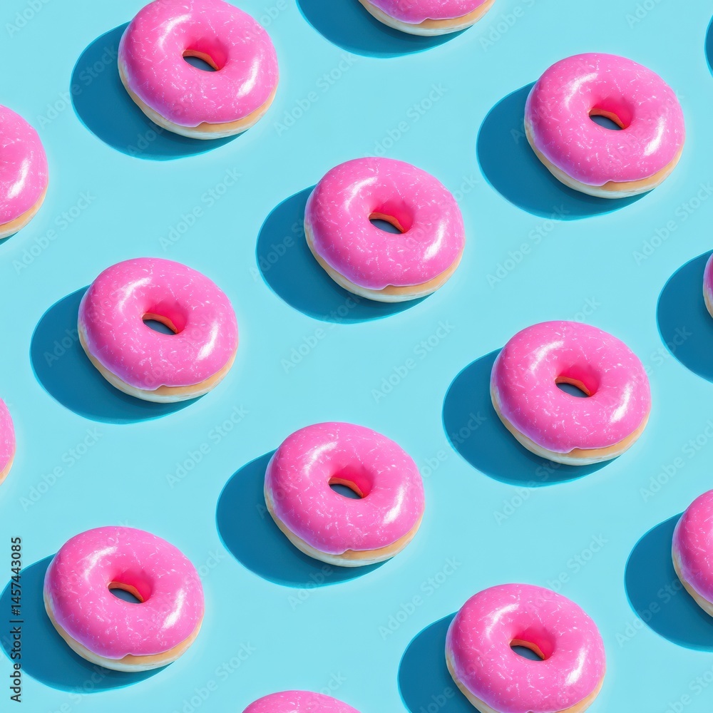 Leinwandbilder bright and playful summer pattern featuring pink doughnuts on a light blue background creating a tre