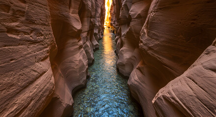 Majestic Canyon Walls With Flowing Stream River Adventure Landscape