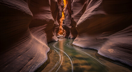 Mystical Slot Canyon River Flowing Through Sandstone Walls Wonder
