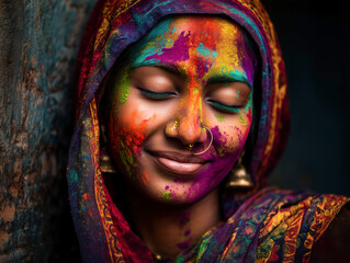 Generative AI image of Diwali celebrations Holi colours