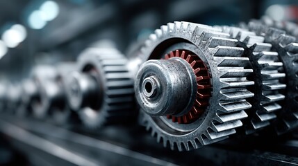 Industrial machine with rotating wheels and gears in a dynamic process, showcasing the efficiency and innovation of engineering