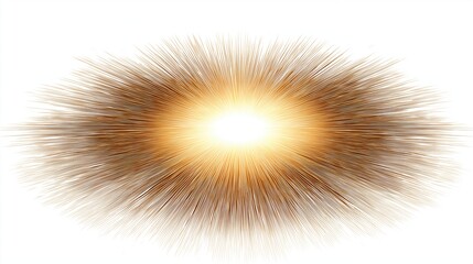 Abstract sunburst: vibrant golden light rays on pure white studio background 