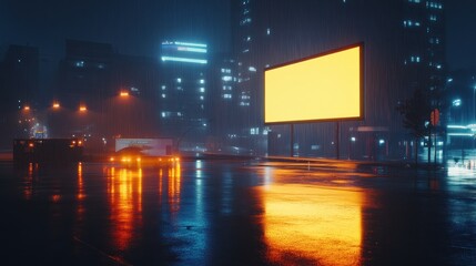 Obraz premium Blank billboard in rainy city night