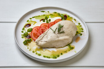 Poached Chicken Breast with Tomato and Herbs