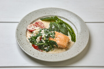 Creamy Salmon with Spinach, Tomato, and Basil