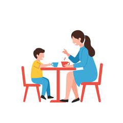 Coffee Moment: A heartwarming illustration depicting a child and parent sharing coffee at a cozy table, symbolizing the simple joys of connection.