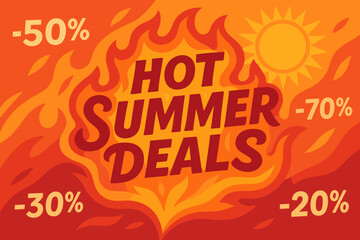 Hot Summer Deals Promotional Background in Bright Colors  