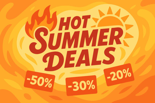 Summer Sale Promotion with Discounts on Bright Background  