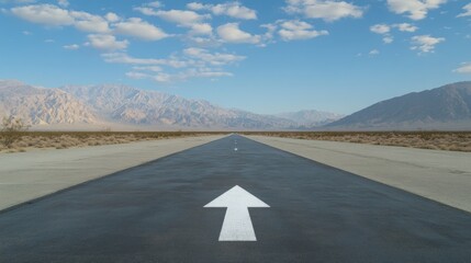 Upward arrow road leading to mountains journey and progress concept